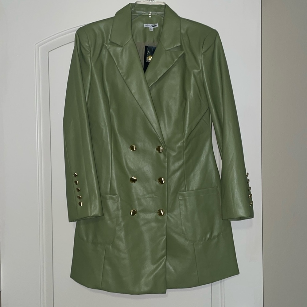 New Sage Leather Blazer Dress